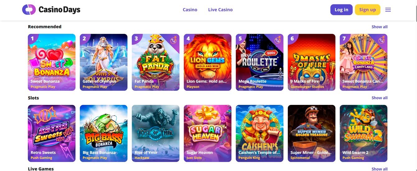 Casino Days - wide game library