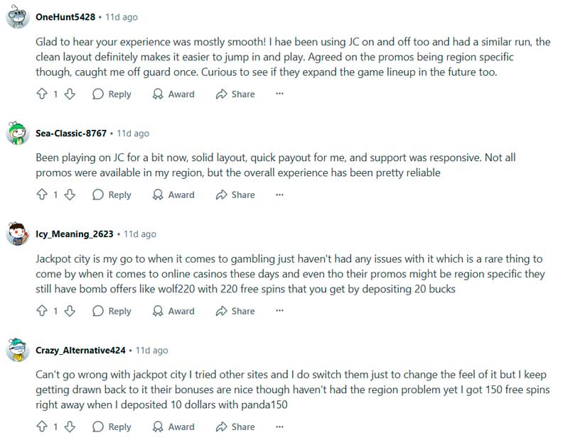 JackpotCity casino Reddit discussion