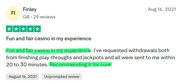 Trustpilot user Finley review